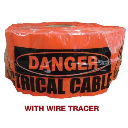 Underground Tape "Caution Electrical Cable Below" Orange With Tracer Wire Width 150mm x Length 500m