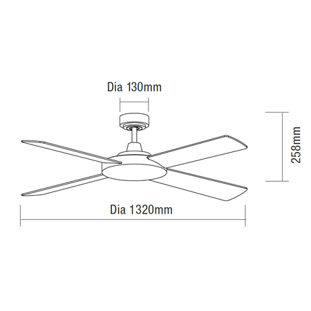 Razor 1320mm 4 Blade Ceiling Fan Only Brushed Aluminium