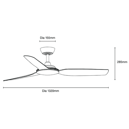 Viper DC 1320mm 3 Blade All ABS WIFI & Remote Control Ceiling Fan Only Matt Black