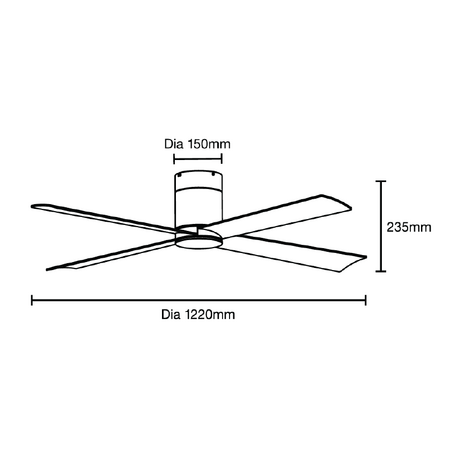 Carrara DC Close to Ceiling 4 ABS Blade 1220mm Hugger WIFI & Remote Control Ceiling Fan Matt White