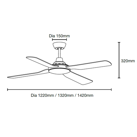 Discovery II 1220mm 4 Blade ABS Ceiling Fan Only Matt Black