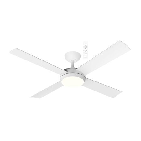 Quantum DC 1320mm All ABS 4 Fast Fix Blade Remote Control Ceiling Fan With 24W Dimmable Tricolour LED Light Matt White