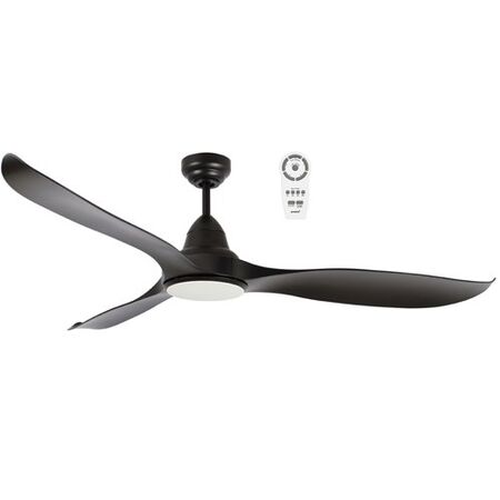 Wave 1520mm 3 ABS Blade DC Remote Control Ceiling Fan with 18w Tricolour LED Light Matt Black
