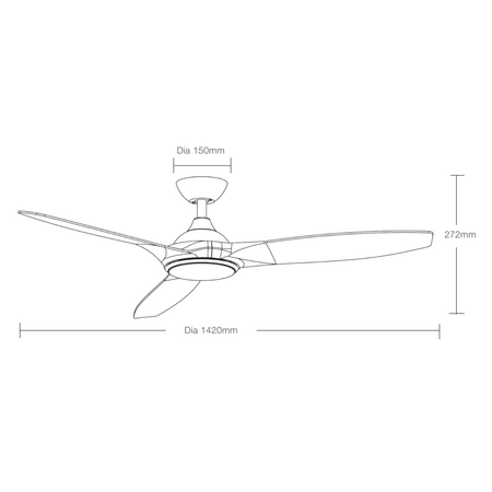 Newport DC 1420mm 3 ABS Blade WIFI & Remote Control Ceiling Fan with Variable Dim 18w CCT LED Light Matt Black