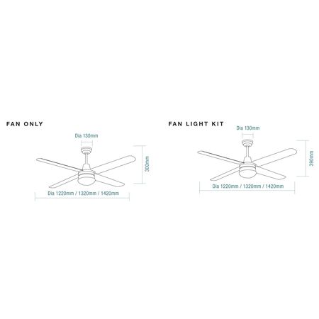 Precision 1220mm 4 Blade Ceiling Fan Only White