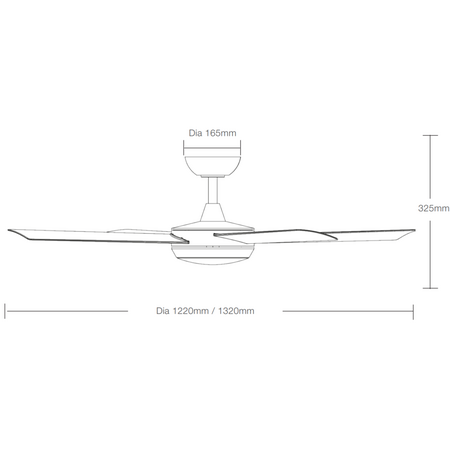 Quantum DC 1220mm All ABS 4 Fast Fix Blade Remote Control Ceiling Fan With 24W Dimmable Tricolour LED Light Matt White