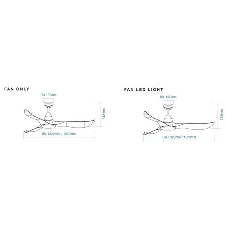 Wave 1520mm 3 ABS Blade DC Remote Control Ceiling Fan with 18w Tricolour LED Light White Satin