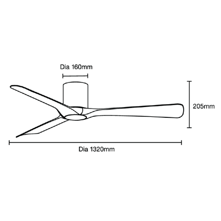 Fresno DC Close to Ceiling 3 ABS Blade 1320mm Hugger WIFI & Remote Control Ceiling Fan Matt Black