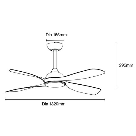 Hampton DC 1320mm 4 ABS Blade WIFI & Remote Control Ceiling Fan Only Matt Black