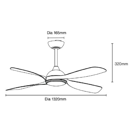 Hampton DC 1320mm 4 ABS Blade WIFI & Remote Control Ceiling Fan with Variable Dim 18w CCT LED Light Matt Black