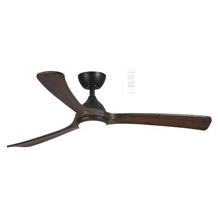 Norfolk DC 1220mm 3 Timber Blade  WIFI & Remote Control Ceiling Fan with Variable Dim 18w CCT LED Light  Matt Black/Walnut