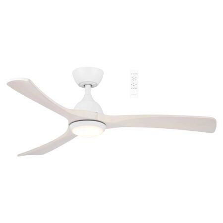Norfolk DC 1480mm 3 Timber Blade WIFI & Remote Control Ceiling Fan with Variable Dim 18w CCT LED Light  Matt White/Whitewash