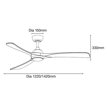 Norfolk DC 1480mm 3 Timber Blade WIFI & Remote Control Ceiling Fan with Variable Dim 18w CCT LED Light  Matt White/Whitewash