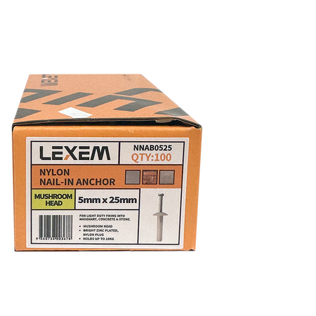 Nylon Nail-In Anchor 6.5mmx50mm 100pcs - NNAB06550