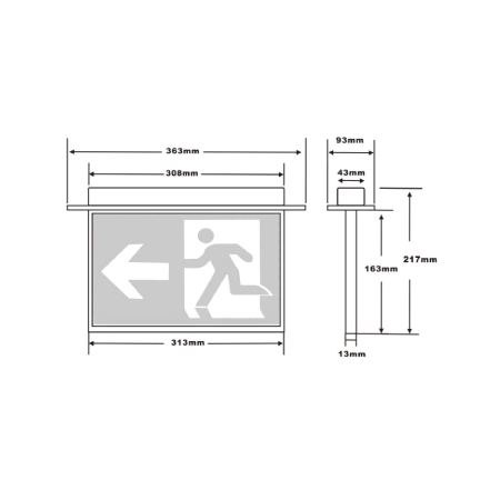 Slim Recessed Emergency Sign Black