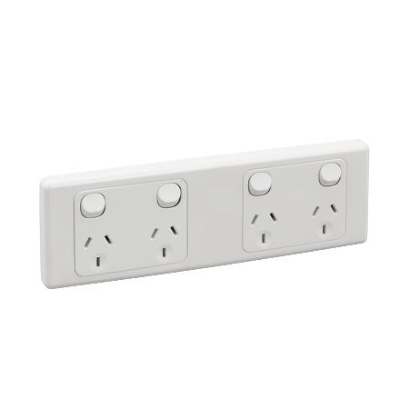 2000 Series, Quad Switch Socket Outlet, 2 Gang, Grid Plate and Surround
White Electric