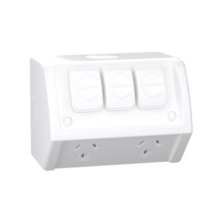 Weathershield
Twin Socket with Extra Switch
Twin, Extra 10A, 250VAC, IP54 | Resistant Grey