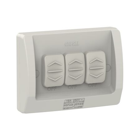Weathershield
Switch
Flush, 3-Gang, 16AX, 250VAC, IP66 | Resistant Grey