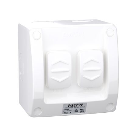 Weathershield
Switch
2-Gang, 16AX, 250VAC, IP66 | Resistant Grey