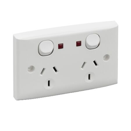 Standard Series, Twin Switch Socket Outlet, 250V, 10A, Standard Size, Indicator
White Electric