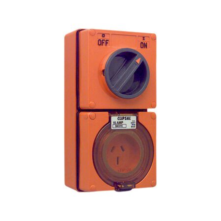 Clipsal - 56 Series, Switched Socket Outlet, 250V, 15A, 3 Flat PIN, IP66, 1 Pole, ICOM Controls
Grey