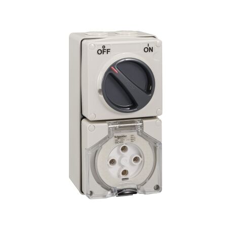 Clipsal - 56 Series, Switched Socket Outlet, 500V, 50A, 4 Round PIN, IP66, 3 Pole
Grey