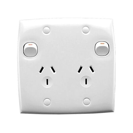 Standard Series, Twin Switch Socket Outlet, 250V, 10A, Large Size, Vertical, Two Piece Base
White Electric