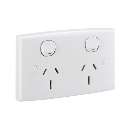 Standard Series, Twin Switch Socket Outlet, 250V, 15A, Standard Size
White Electric