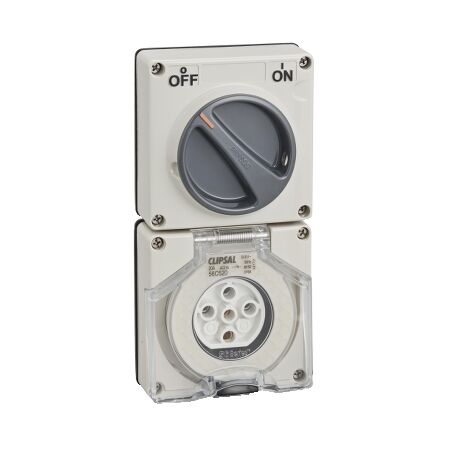 Clipsal - 56 Series, Switched Socket, Surface IP66 5 PIN 20A Less Enclosure
Grey