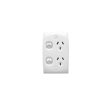 Standard Series, Twin Switch Socket Outlet, 250V, 10A, Standard Size, Vertical, Two Piece Base
White Electric