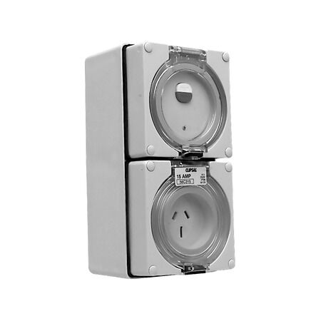 Clipsal - 56 Series, RCD Protected Switched Socket Outlet, 250V, 15A, 3 Flat PIN, IP66, Surface Mount
Grey