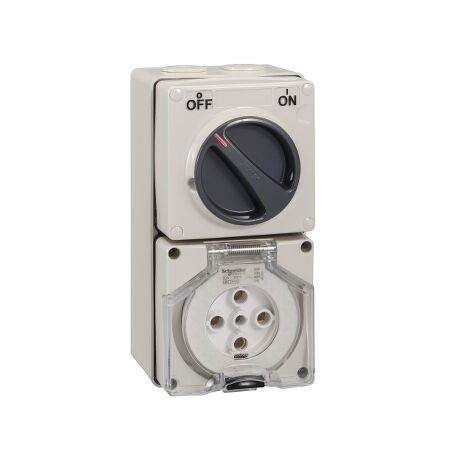 Clipsal - 56 Series, Switched Socket Outlet, 500V, 50A, 5 Round PIN, IP66, 3 Pole, Surface Mount
Chemical Grey