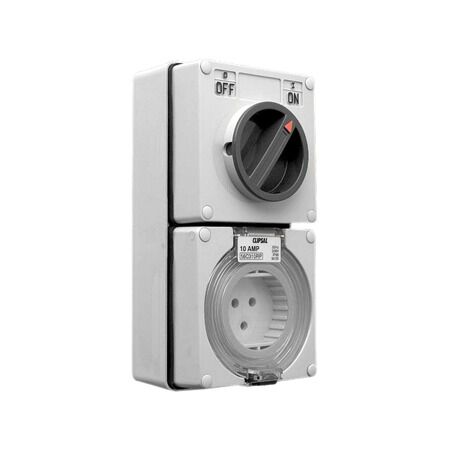Clipsal - 56 Series, Switched Socket Outlet, 250V, 10A, 3 Round PIN, IP66, 1 Pole, Light
Grey