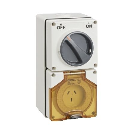 Clipsal - 56 Series, Switched Socket Outlet, 250V, 10A, 3 Flat PIN, IP66, 1 Pole, Heavy Duty
Grey