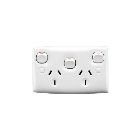 Standard Series, Twin Switch Socket Outlet, 250V, 10A, Standard Size, Removable Extra Switch
White Electric