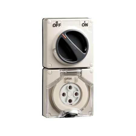 Clipsal - 56 Series, Switched Socket, Surface IP66 4 PIN 32A Less Enclosure
Grey