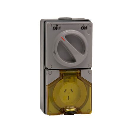 Clipsal - 56 Series, Switched Socket Outlet, 250V, 15A, 3 Flat PIN, IP66, 1 Pole
Chemical Grey