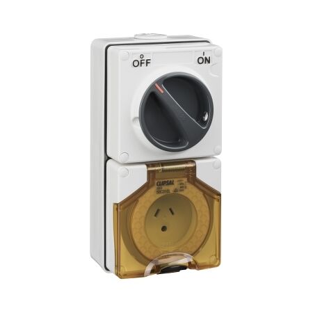 Clipsal - 56 Series, Switched Socket Outlet, 250V, 10A, 2 Flat and Round Earth PIN, IP66, 1 Pole
Chemical Grey