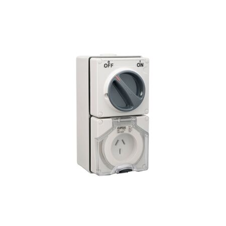 Clipsal - 56 Series, Switched Socket Outlet, 250V, 20A, 3 Flat PIN, IP66, 1 Pole
Grey