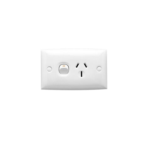 Standard Series, Single Switch Socket Outlet, 250V, 15A, Standard Size, 1 Pole
White Electric