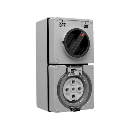 Clipsal - 56 Series, Switched Socket Outlet, 500V, 40A, 5 Round PIN, IP66, 3 Pole, Surface Mount
Grey