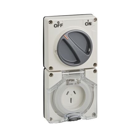 Clipsal - 56 Series, Switched Socket, Surface Ip56 Double Pole 3 PIN Less Enclosure
Grey