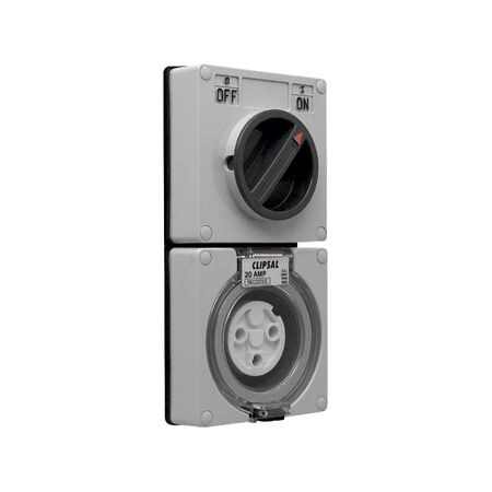 Clipsal - 56 Series, Switched Socket, Surface IP66 3 PIN 20A Less Enclosure
Grey