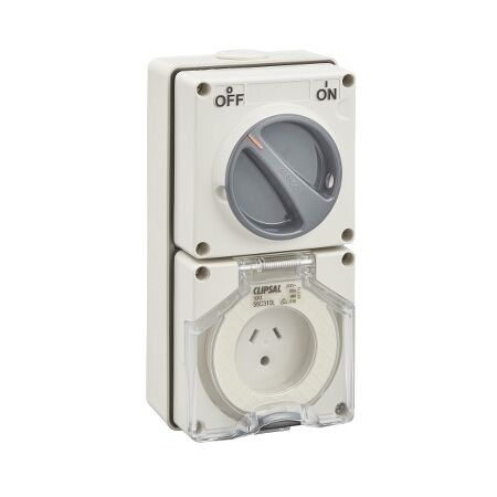 Clipsal - 56 Series, Switched Socket Outlet, 250V, 10A, 2 Flat and Round Earth PIN, IP66, 1 Pole
Chemical Grey