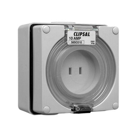 Clipsal - 56 Series, Surface Socket, IP66, 110V 10A - 2 ParAllel Flat Pins
Grey