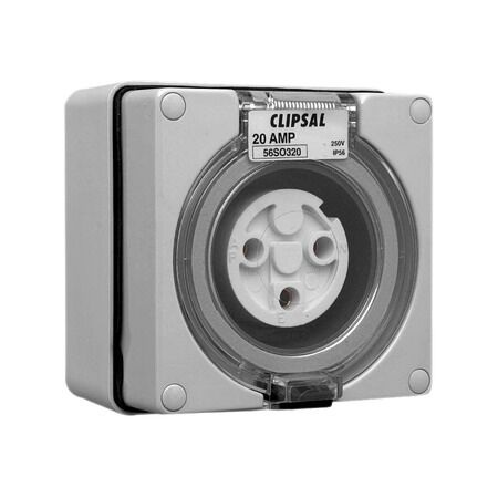 Clipsal - 56 Series, Surface Socket, IP66, 250V 20A - 3 Round Pins
Chemical Grey