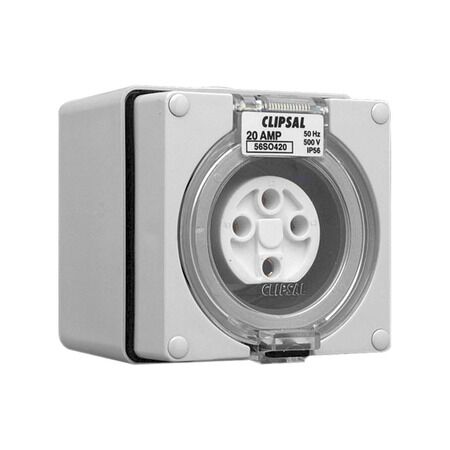 Clipsal - 56 Series, Surface Socket, IP66, 500V 20A - 4 Round Pins
Chemical Grey