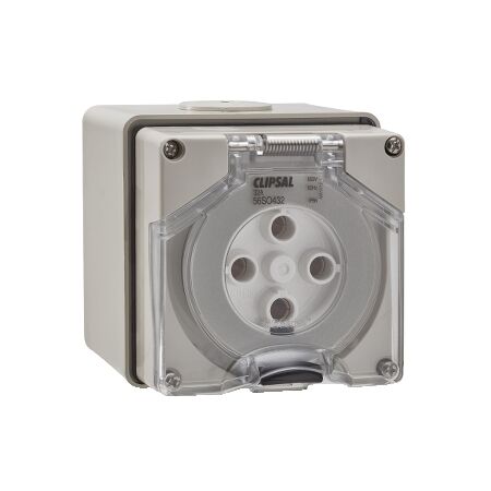 Clipsal - 56 Series, Surface Socket, IP66, 500V 32A - 4 Round Pins
Grey