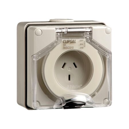 Clipsal - 56 Series, Surface Socket, IP66, 250V 10A - 3 Flat Pins
Chemical Grey