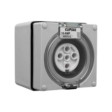 Clipsal - 56 Series, Surface Socket, IP66, 500V 10A - 5 Round Pins
Grey